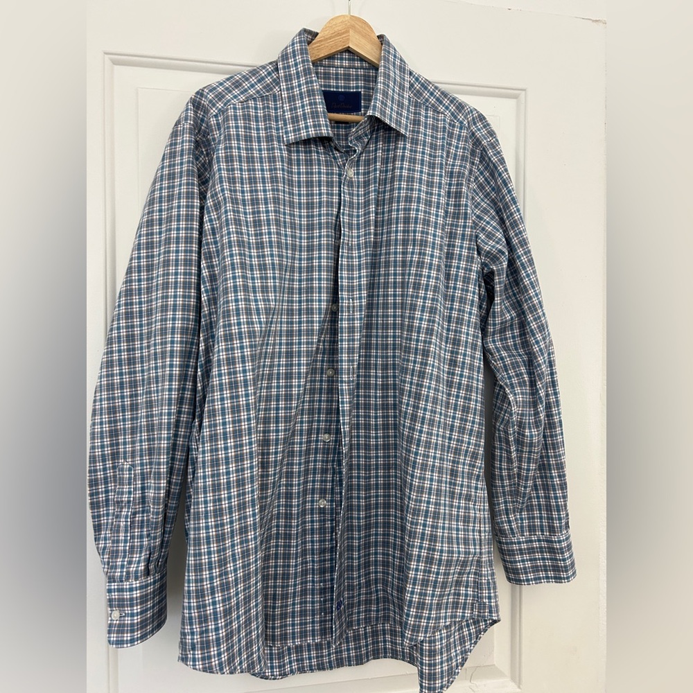 David Donahue Teal Checkered Shirt